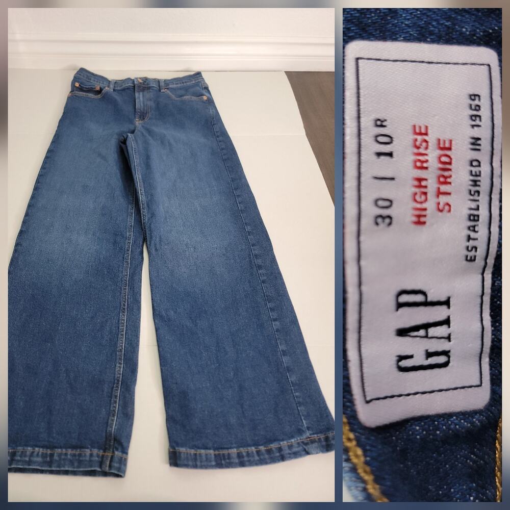 Gap Jeans Women's Sz 30 High Rise Stride Wide Leg Dark Wash Stretch